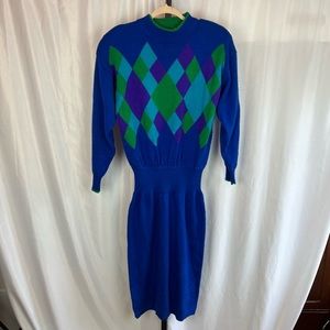 Plain Jane by Sweet Baby Jane Vintage Diamond Knit Balloon Sleeve Sweater Dress